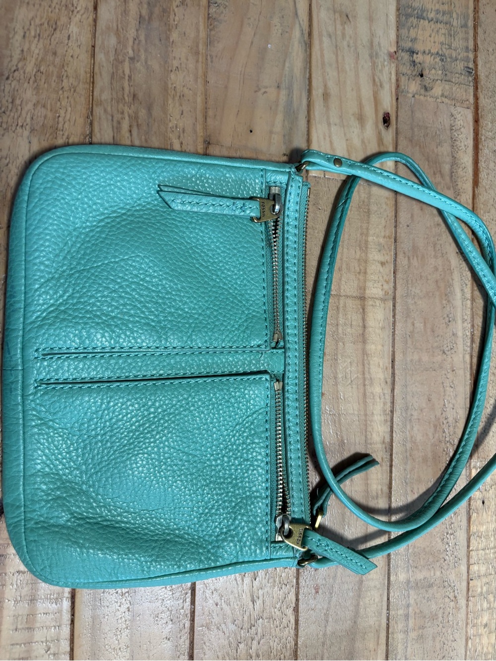 Fossil Turquoise Pebbled Leather Crossbody Bag